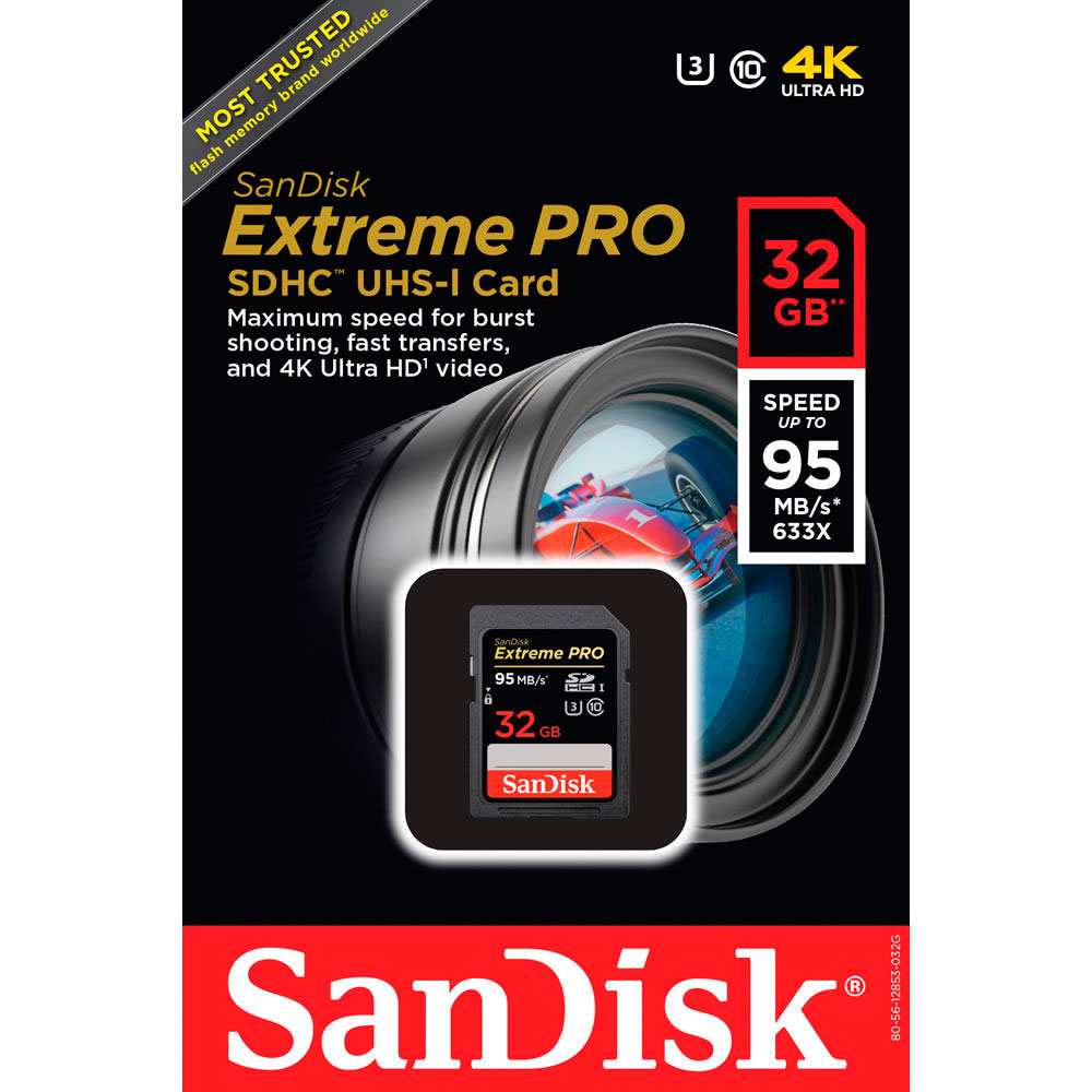 SanDisk 32GB Extreme Pro SDHC U3 Memory Card 95MB/s  for Panasonic Lumix DMC-FZ62